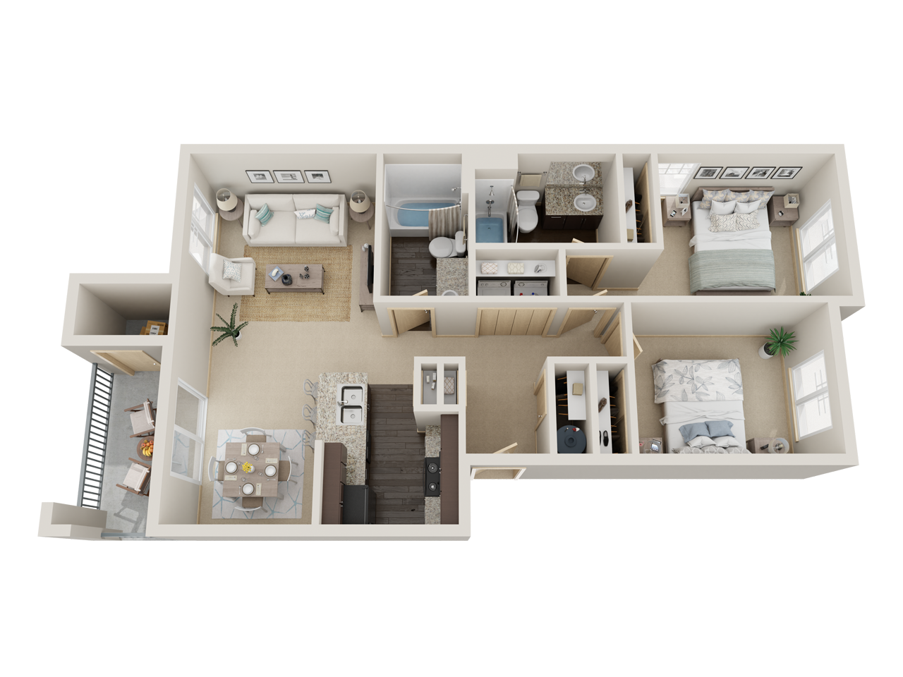 Floor plan for 2 beds, 2 baths, 898 sqft